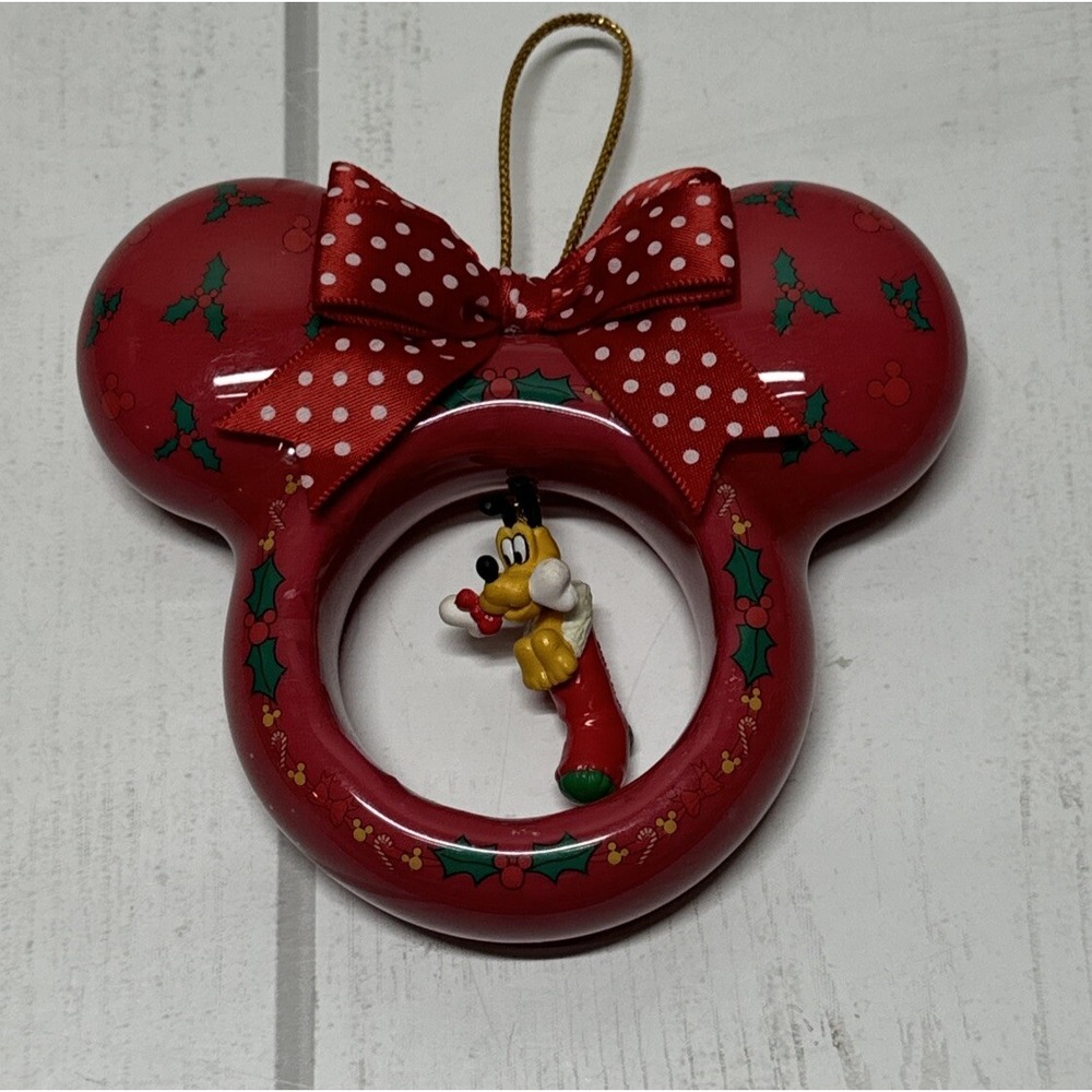 Disney Pluto  Christmas Ornament  4" Mickey Mouse ears shaped hanging Pluto